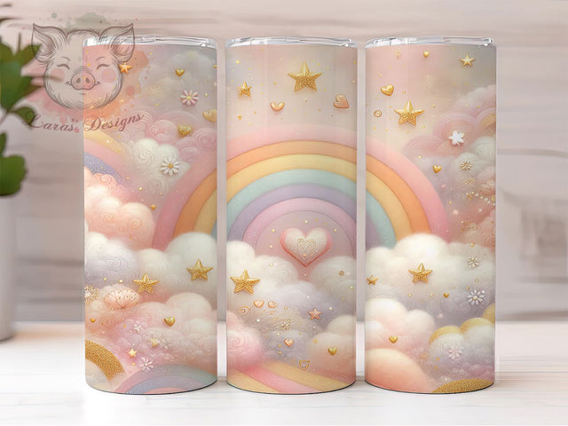 Pastel Rainbow Hearts Tumbler, Hearts and Clouds, Cute Colorful, Rainbow Tumbler, Pastel Sublimation, Kawaii Tumbler Wrap, Colorful Design Sublimation Lara' s Designs 