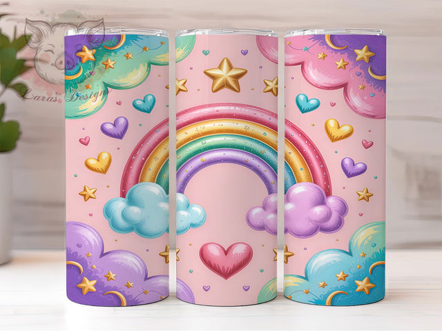 Pastel Rainbow Hearts Tumbler, Hearts and Clouds, Cute Colorful, Rainbow Tumbler, Pastel Sublimation, Kawaii Tumbler Wrap, Colorful Design Sublimation Lara' s Designs 