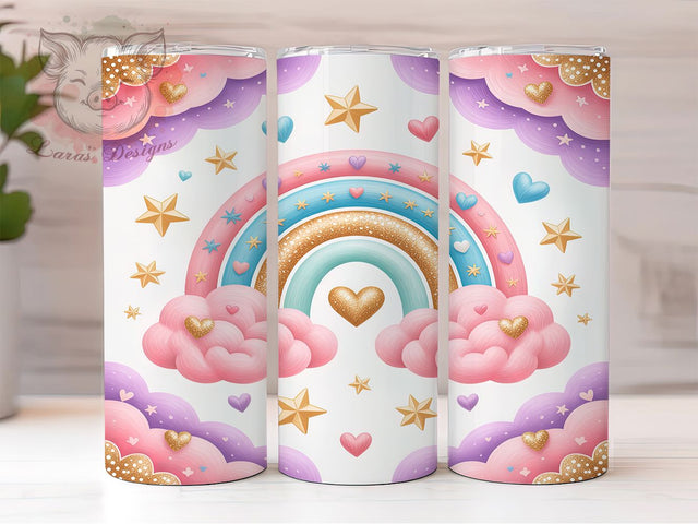 Pastel Rainbow Hearts Tumbler, Hearts and Clouds, Cute Colorful, Rainbow Tumbler, Pastel Sublimation, Kawaii Tumbler Wrap, Colorful Design Sublimation Lara' s Designs 