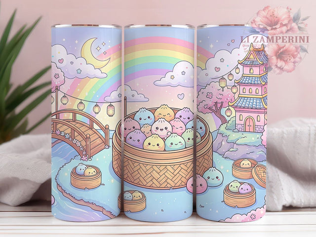 Pastel Rainbow Kawaii Dumplings 20oz Tumbler, Pastel Rainbow Kawaii Dumplings, 20oz Tumbler Wrap, Sublimation Design, Cute Dumpling PNG, Pastel Rainbow Tumbler Wrap, Kawaii Food Tumbler Design Sublimation Li Zamperini 