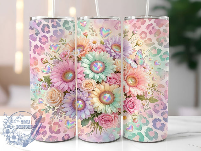 Pastel Rainbow Sunflowers 20oz Tumbler, Rainbow Sunflower Motif, Pastel Art Design, Vibrant Theme, Whimsical Accent, Elegant Charm, Sublimation Wrap, 20oz Tumbler Sublimation ToriDesigns 