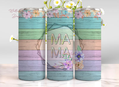 Pastel Rainbow Wood, Spring Flowers, Mama Frame, Skinny Tumblers, 20 oz Tumbler, Instant Download, PNG Sublimation WillowSageDesign 