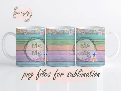 Pastel Rainbow Wood, Spring Flowers, Mama Instant Digital Design Download Mug Wrap Design, Mug Design PNG Sublimation PrintingLife 