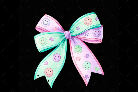 Pastel Retro Smiley Coquette Bow Clipart, pastel retro bow, smivintage ley coquette bow, bow design, retro smiley clipart, digital bow design, soft pastel bow, smiley bow art Sublimation FloridPrintables 