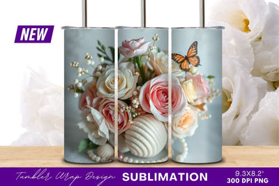 Pastel rose bouquet with monarch butterfly tumbler png Sublimation Regulrcrative 