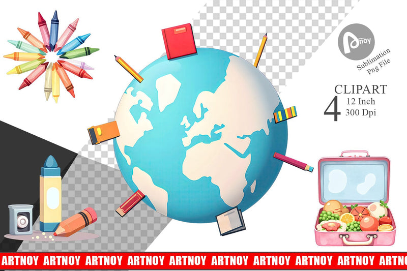 Pastel School Essentials Clipart Sublimation artnoy 