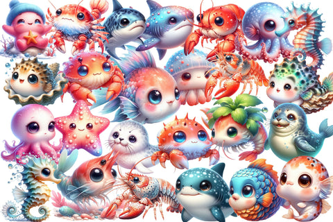 Pastel Sea Animal Watercolor Clipart Sublimation designartist 