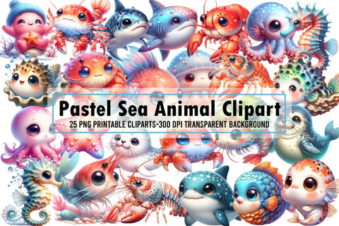 Pastel Sea Animal Watercolor Clipart Sublimation designartist 