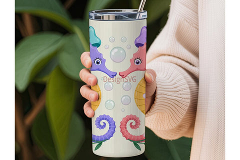 Pastel Seahorse & Shells 20oz Tumbler Sublimation DesignSVG 