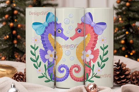 Pastel Seahorse & Shells 20oz Tumbler Sublimation DesignSVG 