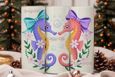 Pastel Seahorse & Shells 20oz Tumbler Sublimation DesignSVG 