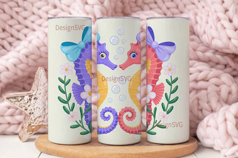 Pastel Seahorse & Shells 20oz Tumbler Sublimation DesignSVG 