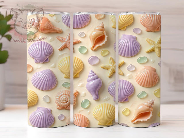 Pastel Seashell Pattern 20oz Tumbler, Soft Ocean, Beach Repeat, Aqua And Pink, Coastal Texture, Summer Vibe, Delicate Marine, Sublimation Wrap Sublimation Lara' s Designs 