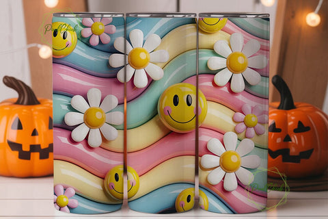Pastel Smilies Daisy 20oz Tumbler Wrap Sublimation PixelChick 