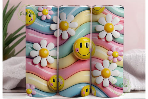 Pastel Smilies Daisy 20oz Tumbler Wrap Sublimation PixelChick 
