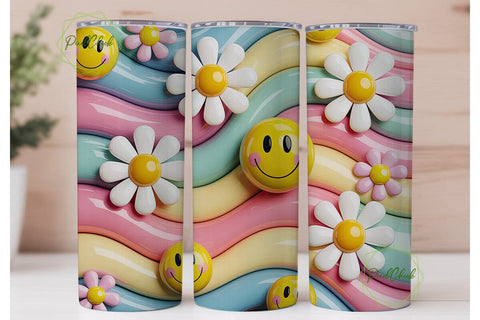 Pastel Smilies Daisy 20oz Tumbler Wrap Sublimation PixelChick 
