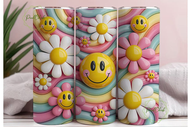 Pastel Smilies Daisy 20oz Tumbler Wrap Sublimation PixelChick 