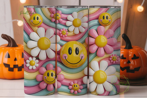 Pastel Smilies Daisy 20oz Tumbler Wrap Sublimation PixelChick 