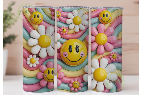 Pastel Smilies Daisy 20oz Tumbler Wrap Sublimation PixelChick 