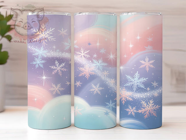 Pastel Snowflake Winter Holiday Tumbler, Soft Snowflake Sublimation Design, Festive Holiday Cup Art, 20oz Winter Tumbler, Whimsical Snowflake Mug, Stylish Seasonal Cup, Cozy Winter Wrap Sublimation Lara' s Designs 