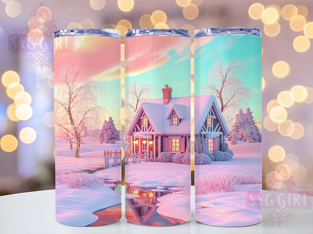 Pastel Snowy Winter Cabin Tumbler, Christmas Snow Cabin, Winter Cabin Tumbler, 20Oz Wrap Design, Christmas Sublimation, Snowy Cabin Art, Pastel Winter Scene Sublimation SvggirlplusArt 