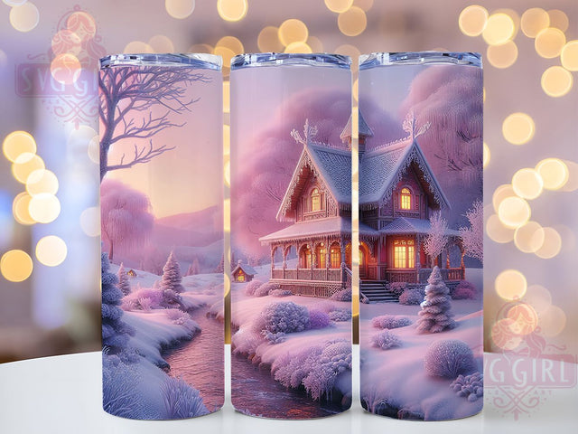 Pastel Snowy Winter Cabin Tumbler, Christmas Snow Cabin, Winter Cabin Tumbler, 20Oz Wrap Design, Christmas Sublimation, Snowy Cabin Art, Pastel Winter Scene Sublimation SvggirlplusArt 