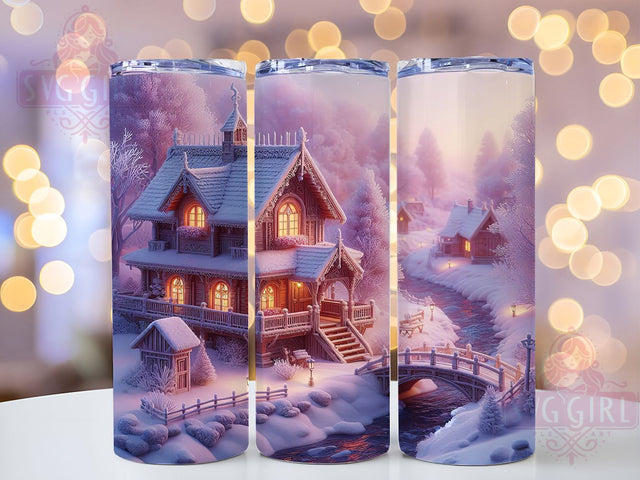 Pastel Snowy Winter Cabin Tumbler, Christmas Snow Cabin, Winter Cabin Tumbler, 20Oz Wrap Design, Christmas Sublimation, Snowy Cabin Art, Pastel Winter Scene Sublimation SvggirlplusArt 