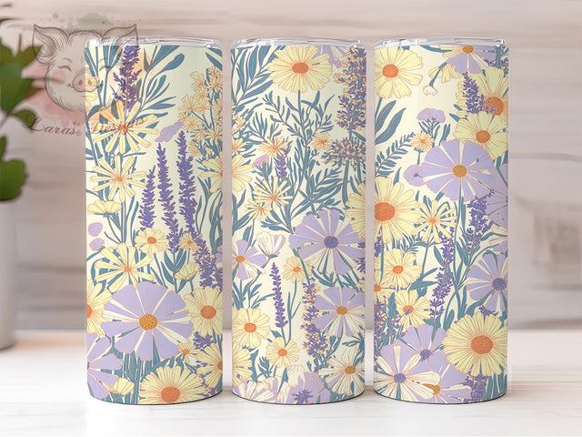 Pastel Soft Wildflower Tumbler, Seamless Floral Pattern, Soft Blossom Design, 20Oz Sublimation Wrap, Gentle Flower Art, Light Pastel Texture, Tumbler Sublimation Sublimation Lara' s Designs 