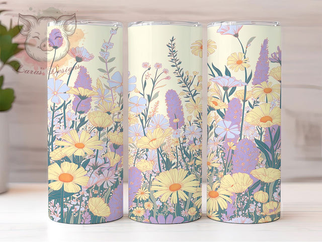 Pastel Soft Wildflower Tumbler, Seamless Floral Pattern, Soft Blossom Design, 20Oz Sublimation Wrap, Gentle Flower Art, Light Pastel Texture, Tumbler Sublimation Sublimation Lara' s Designs 