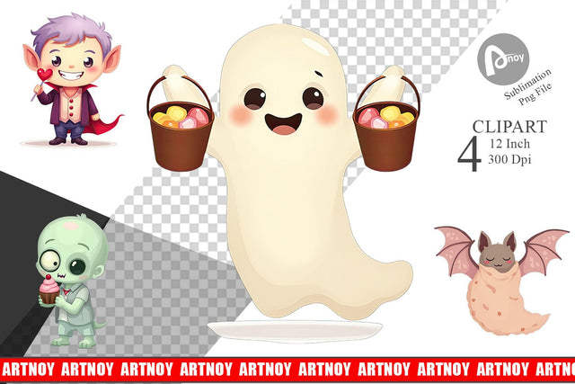 Pastel Spook Parade Clipart Sublimation artnoy 
