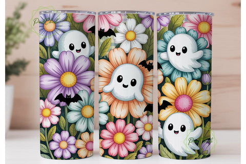 Pastel Spooky Flower Patch Tumbler Wrap Sublimation PixelChick 