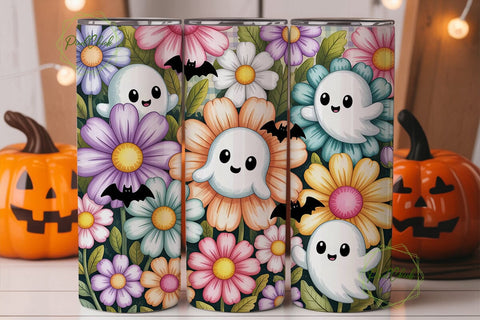 Pastel Spooky Flower Patch Tumbler Wrap Sublimation PixelChick 