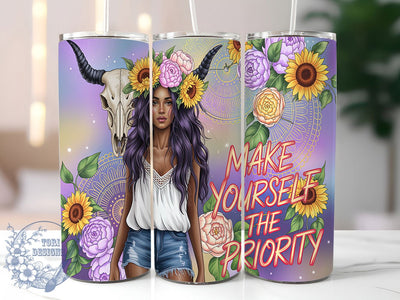 Pastel Sunflower Self-Care Tumbler, Self Care Tumbler Wrap, Motivational Girl PNG, 20oz Sublimation Wrap, Make Yourself Priority Design, Feminine Tumbler PNG, Floral Tumbler Design Sublimation ToriDesigns 