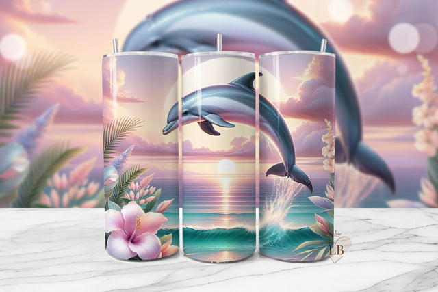 Pastel Sunset Dolphin Ocean Tumbler PNG Sublimation BijouBay 