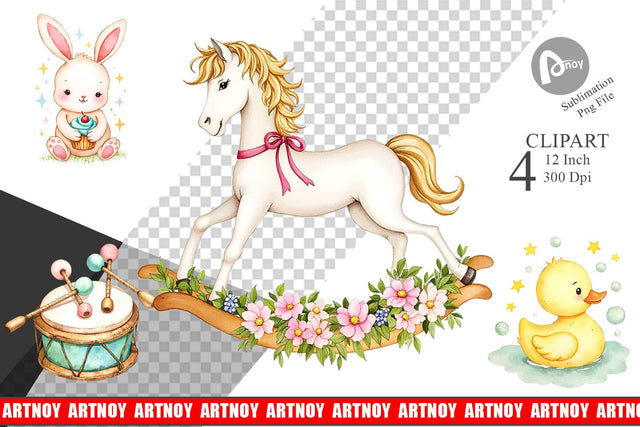 Pastel Toyland Clipart Sublimation artnoy 