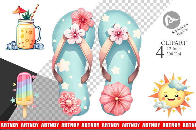 Pastel Tropical Summer Clipart Sublimation artnoy 