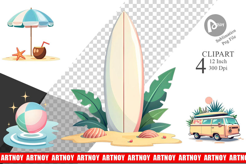 Pastel Tropical Summer Clipart Sublimation artnoy 