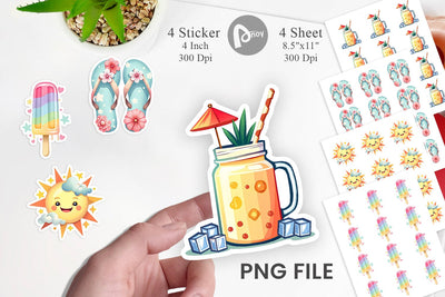 Pastel Tropical Summer Sticker Sublimation artnoy 