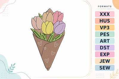 Pastel Tulip Bouquet in Kraft Cone Wrap Embroidery Design Embroidery/Applique DESIGNS sg embroidery 