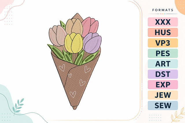 Pastel Tulip Bouquet in Kraft Cone Wrap Embroidery Design Embroidery/Applique DESIGNS sg embroidery 