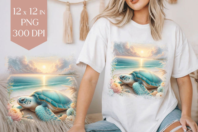 Pastel Turtle Shirt PNG, 12x12 Sublimation Design Sublimation BijouBay 