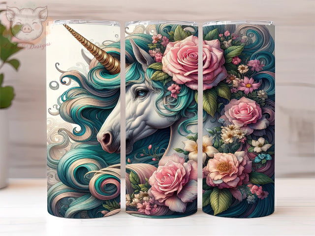 Pastel Unicorn 20oz Tumbler Png, Straight & Tapered Tumbler Png, Floral Unicorn Tumbler Png, Digital Download PNG Sublimation Lara' s Designs 