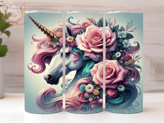 Pastel Unicorn 20oz Tumbler Png, Straight & Tapered Tumbler Png, Floral Unicorn Tumbler Png, Digital Download PNG Sublimation Lara' s Designs 