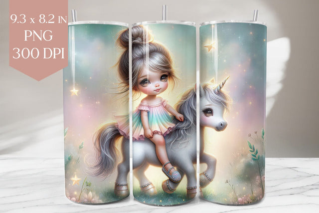 Pastel Unicorn and Girl Tumbler Sublimation PNG Sublimation BijouBay 