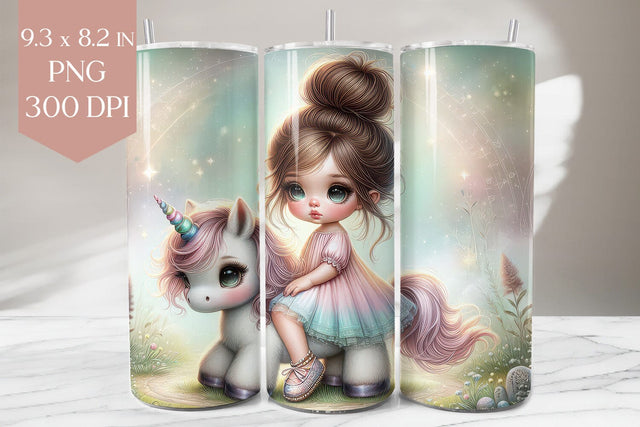 Pastel Unicorn and Girl Tumbler Sublimation PNG Sublimation BijouBay 