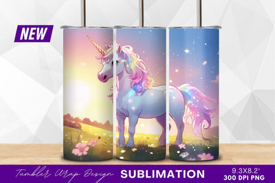 Pastel unicorn in meadow tumbler png design Sublimation Regulrcrative 