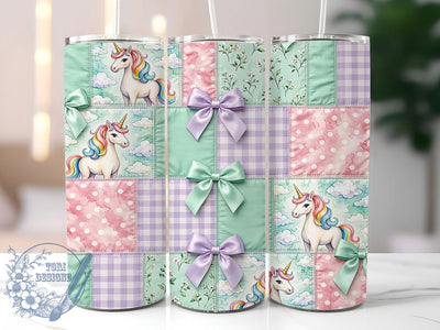 Pastel Unicorn Quilt 20oz Tumbler, Unicorn Motif, Quilt Accent, Pastel Theme, Artistic Design, Whimsical Flair, Sublimation Wrap, 20oz Tumbler Sublimation ToriDesigns 