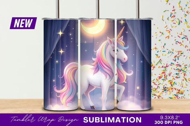 Pastel Unicorn With Moon And Stars Tumbler Png Sublimation Regulrcrative 