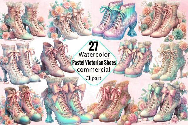 Pastel Victorian Shoes Sublimation Clipart Bundle Sublimation SVGArt 