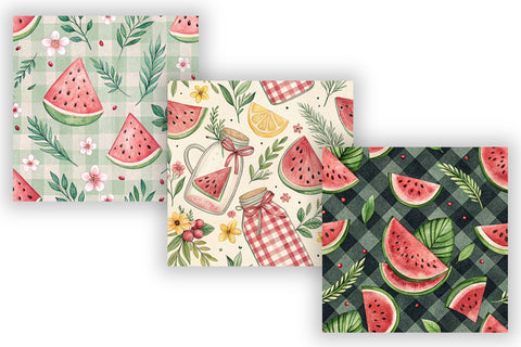 Pastel Watermelon Gingham Digital Paper, Seamless Watercolor Fruit Pattern Pack, Printable Scrapbook Paper, Summer Pink Design Bundle Digital Pattern FloridPrintables 